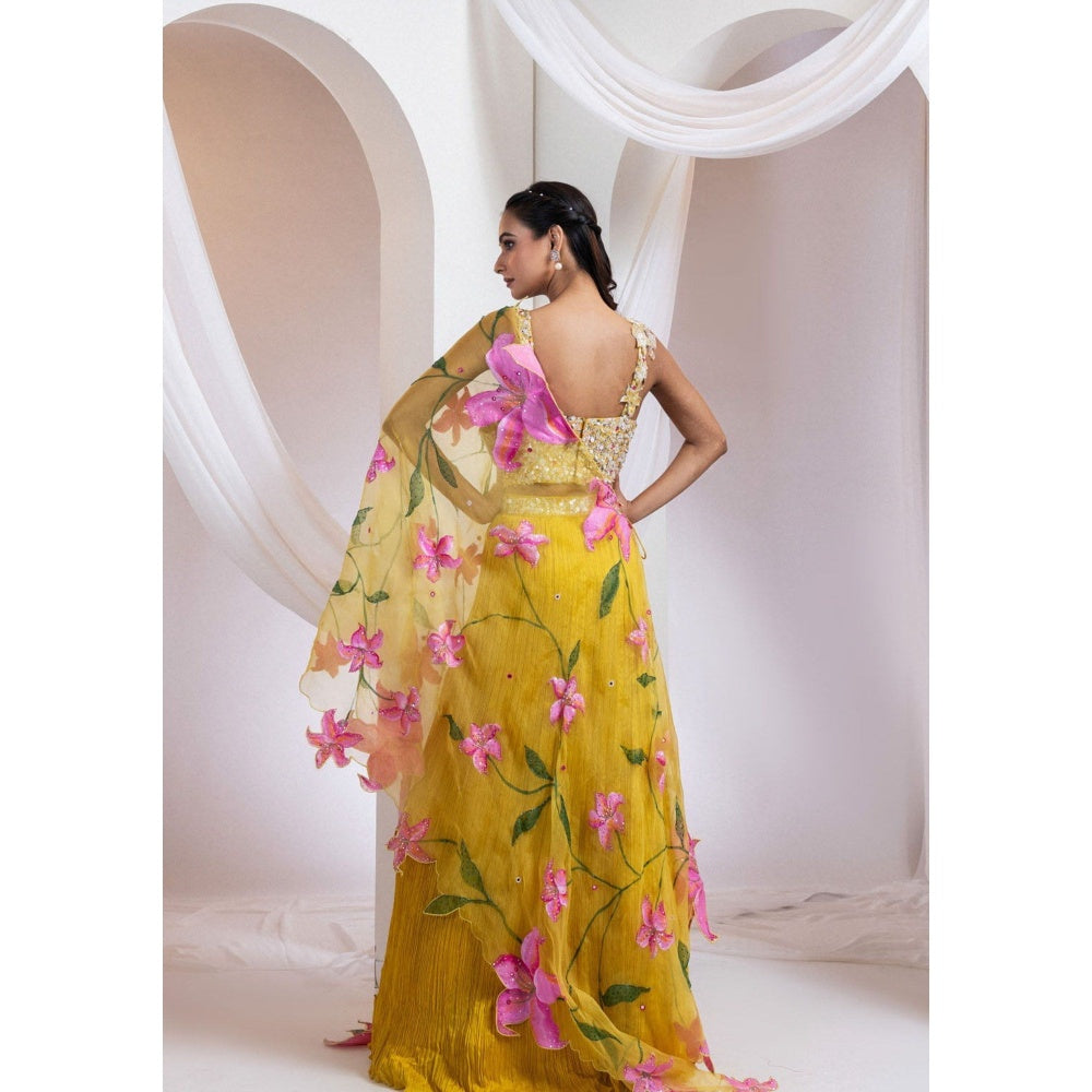 SMRITI Mustard Drape Lehenga with Top and Shrug