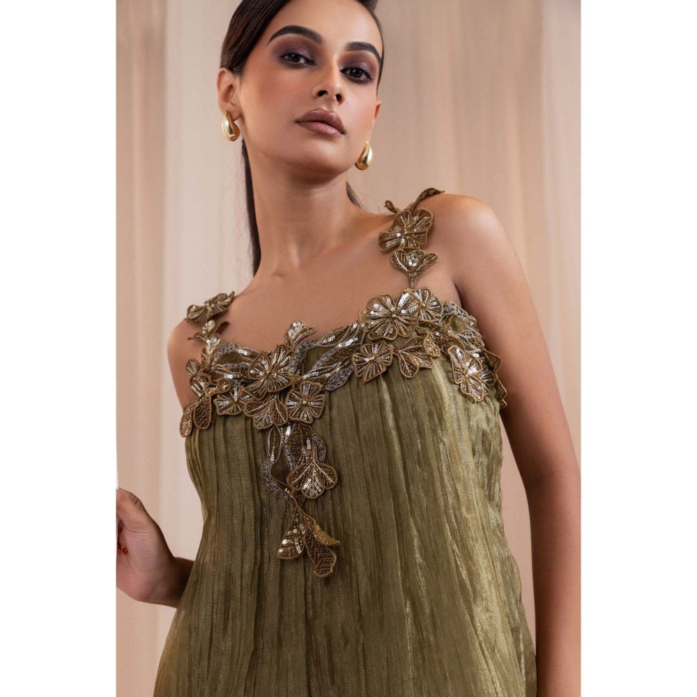 SMRITI Olive Skirt with Embroidered Top