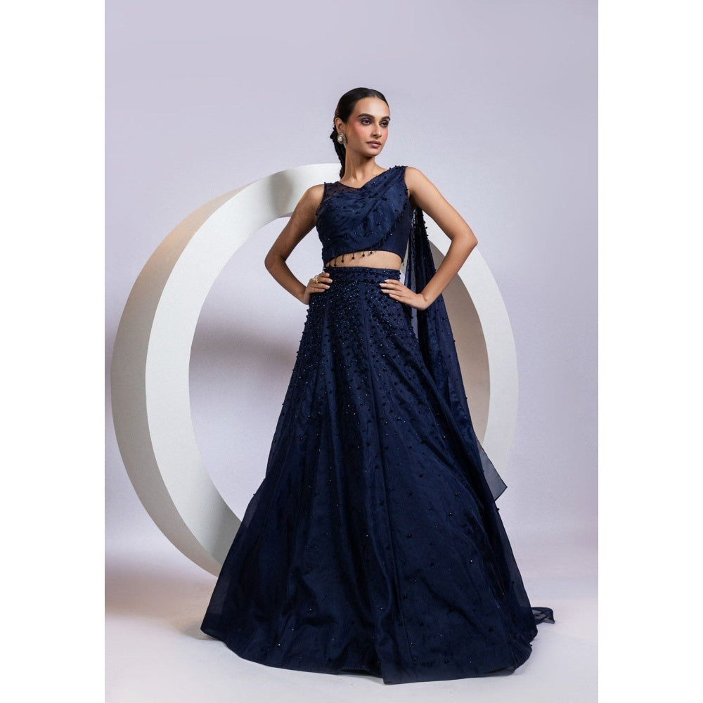 SMRITI Navy Blue Skirt with Embellished Top