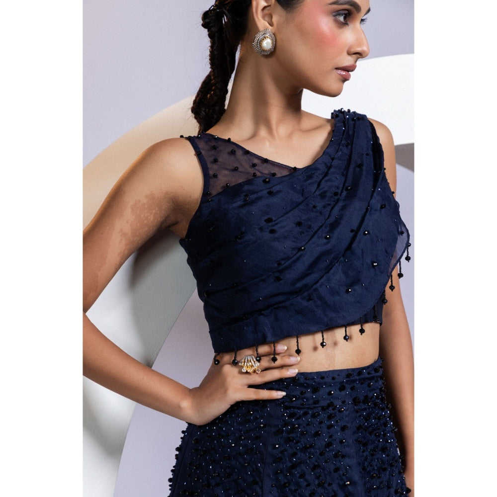 SMRITI Navy Blue Skirt with Embellished Top