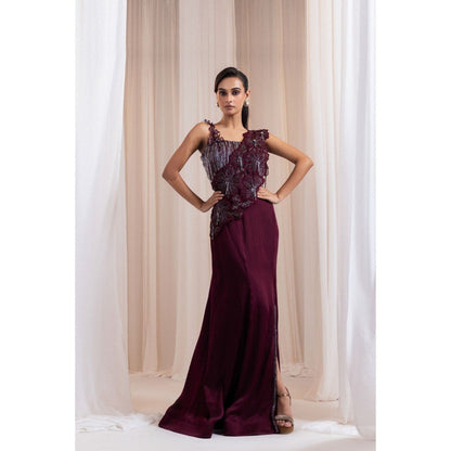 SMRITI Wine Draped Skirt with Corset Style Top