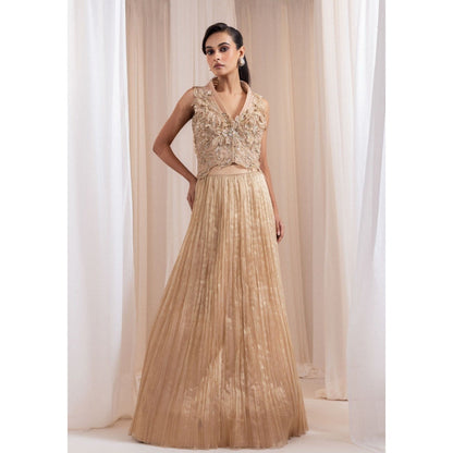 SMRITI Beige Floral Embroidered Top with Skirt