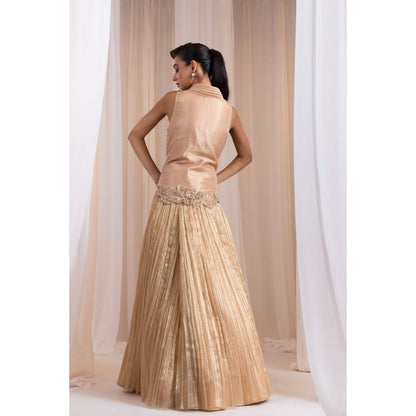 SMRITI Beige Floral Embroidered Top with Skirt