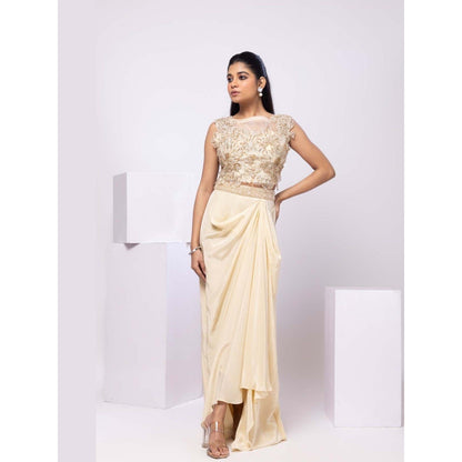 SMRITI Gold Drape Skirt and Embroidered Top