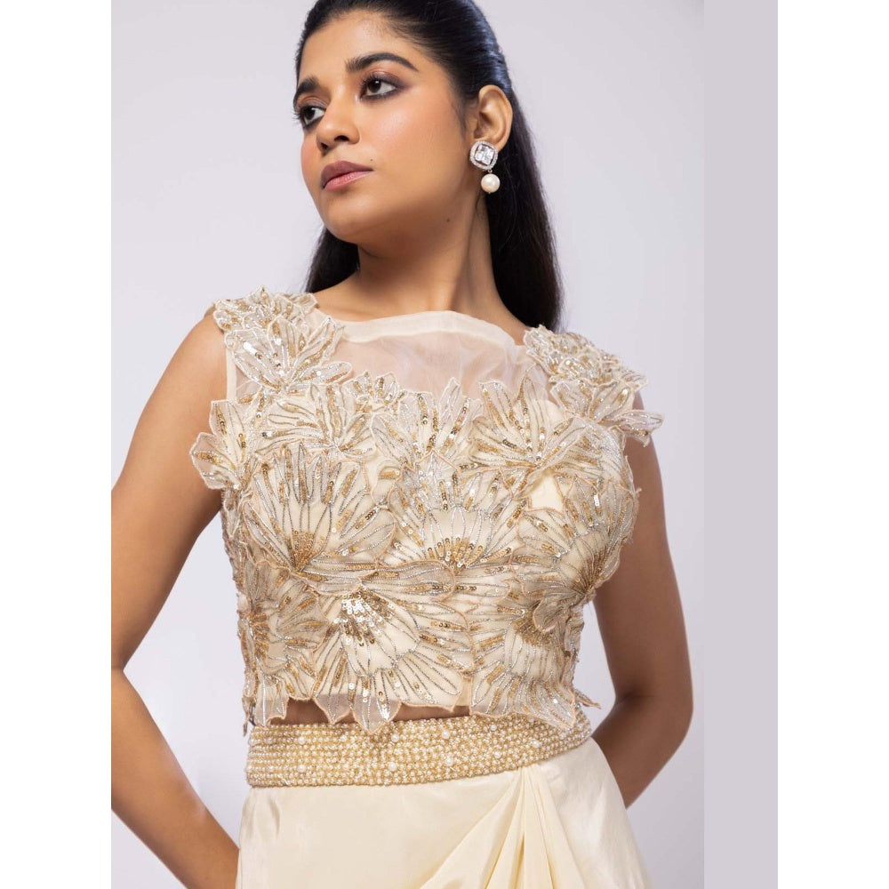 SMRITI Gold Drape Skirt and Embroidered Top