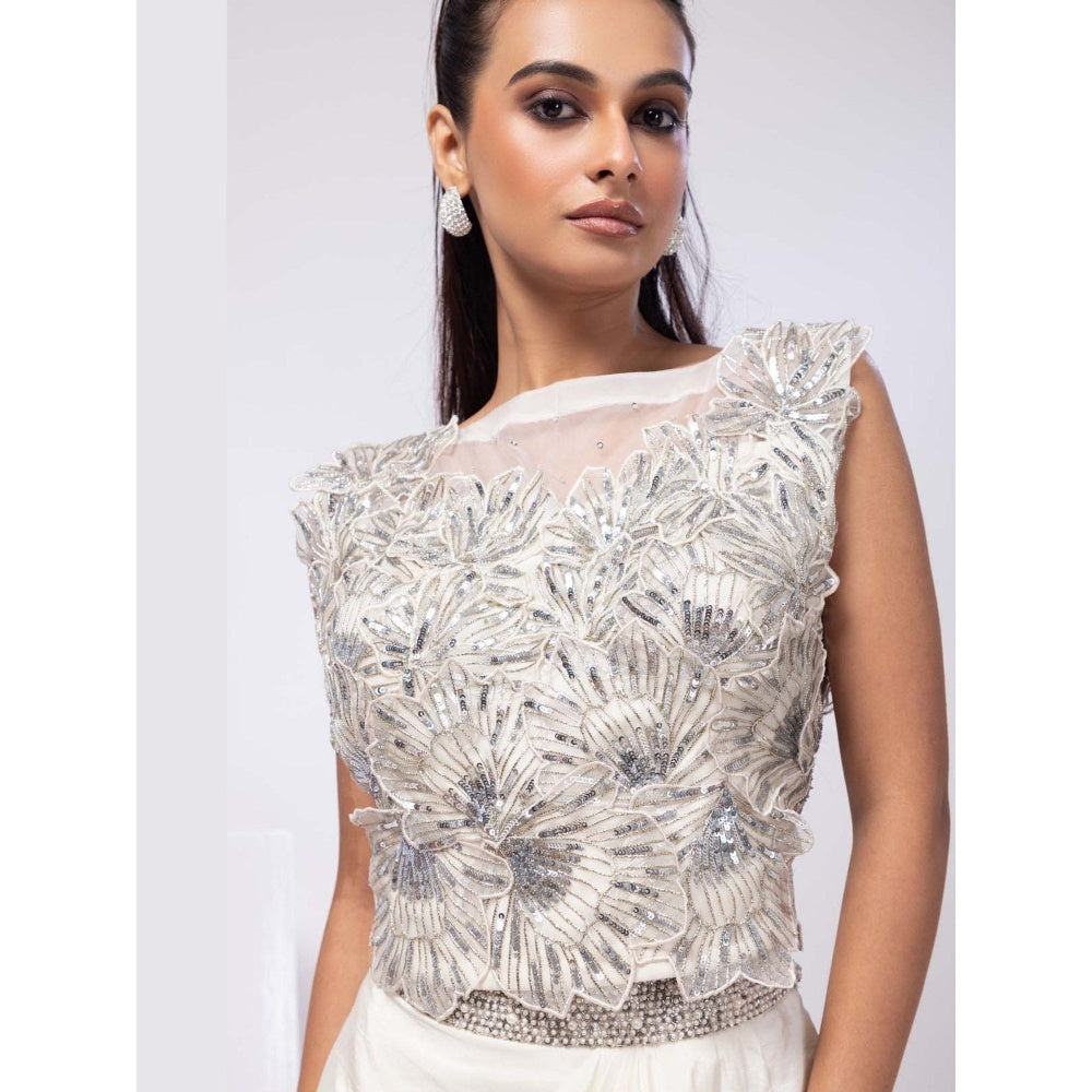 SMRITI White Drape Skirt and Embroidered Top