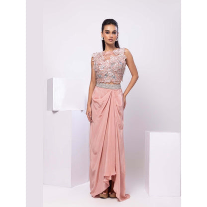 SMRITI Pink Drape Skirt with Top