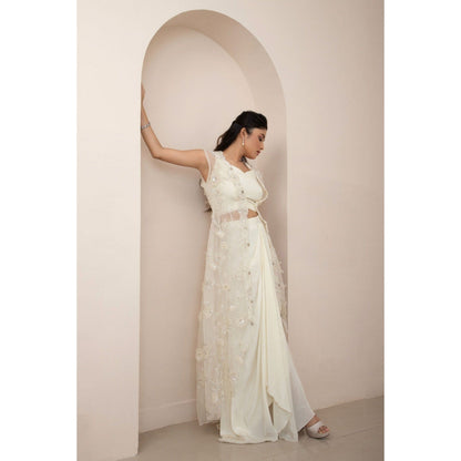SMRITI Ivory Wildflower Jacket and Drape Skirt with Top