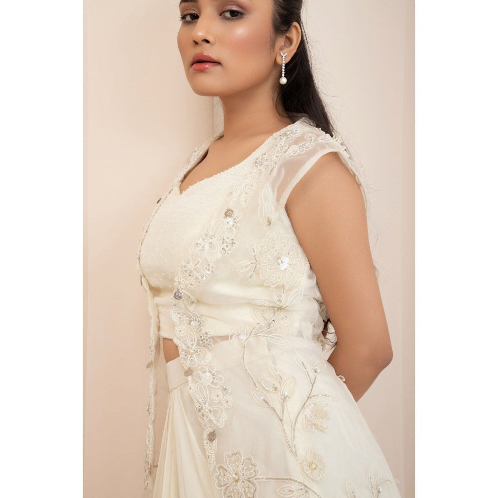 SMRITI Ivory Wildflower Jacket and Drape Skirt with Top