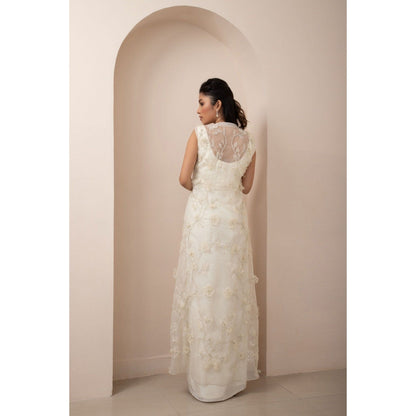 SMRITI Ivory Wildflower Jacket and Drape Skirt with Top