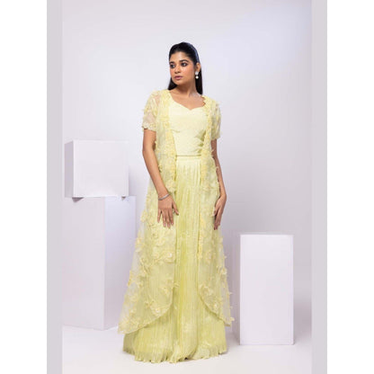 SMRITI Yellow Wildflower Jacket and Drape Skirt and Top