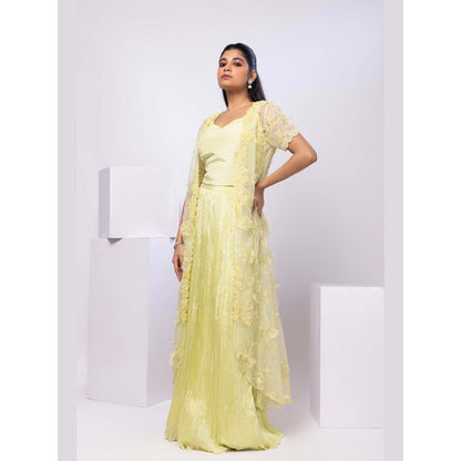SMRITI Yellow Wildflower Jacket and Drape Skirt and Top