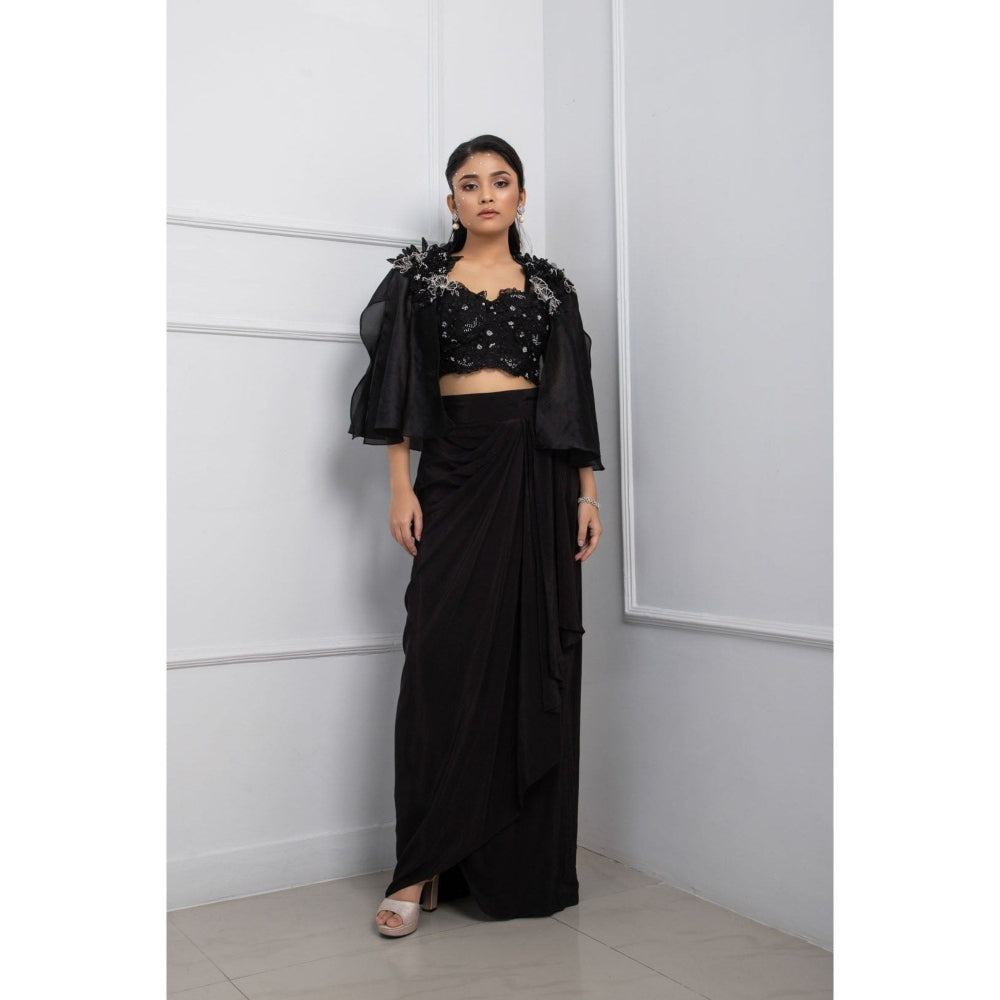 SMRITI Black Cape and Drape Skirt with Top