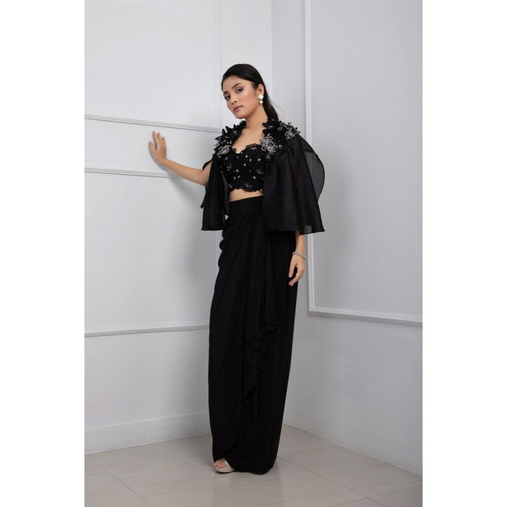 SMRITI Black Cape and Drape Skirt with Top