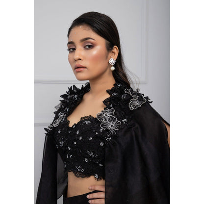 SMRITI Black Cape and Drape Skirt with Top