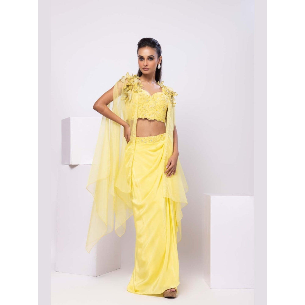 SMRITI Yellow Cape and Drape Skirt with Top