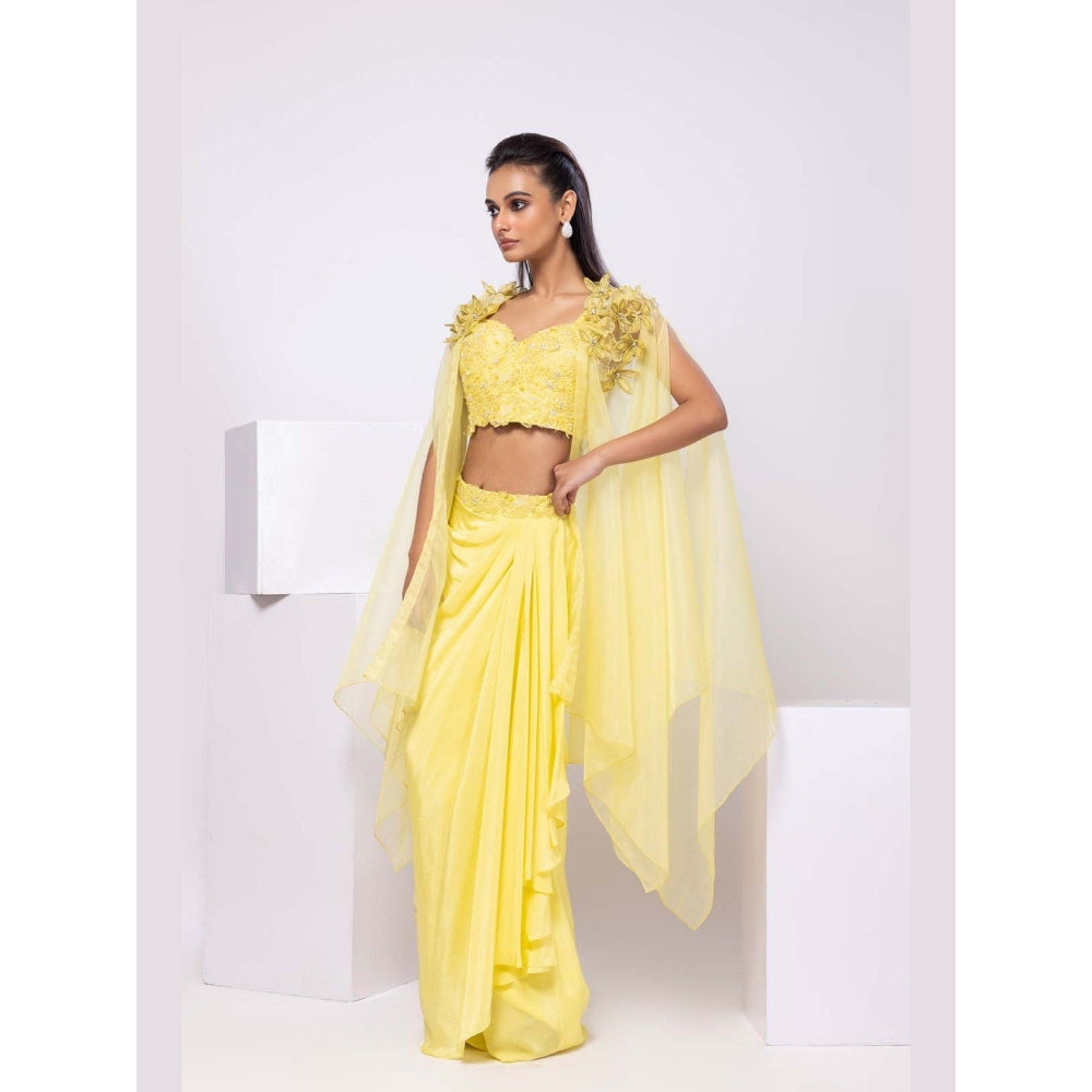 SMRITI Yellow Cape and Drape Skirt with Top