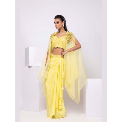 SMRITI Yellow Cape and Drape Skirt with Top