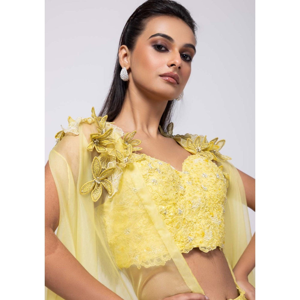 SMRITI Yellow Cape and Drape Skirt with Top