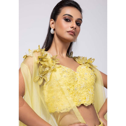 SMRITI Yellow Cape and Drape Skirt with Top