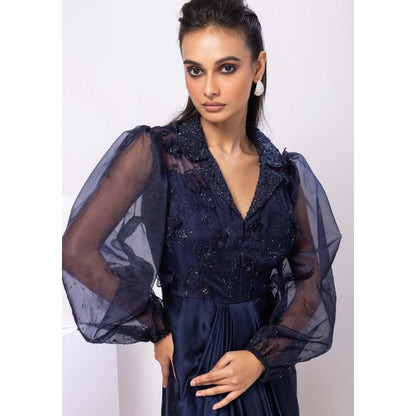 SMRITI Navy Willow Collared Dress