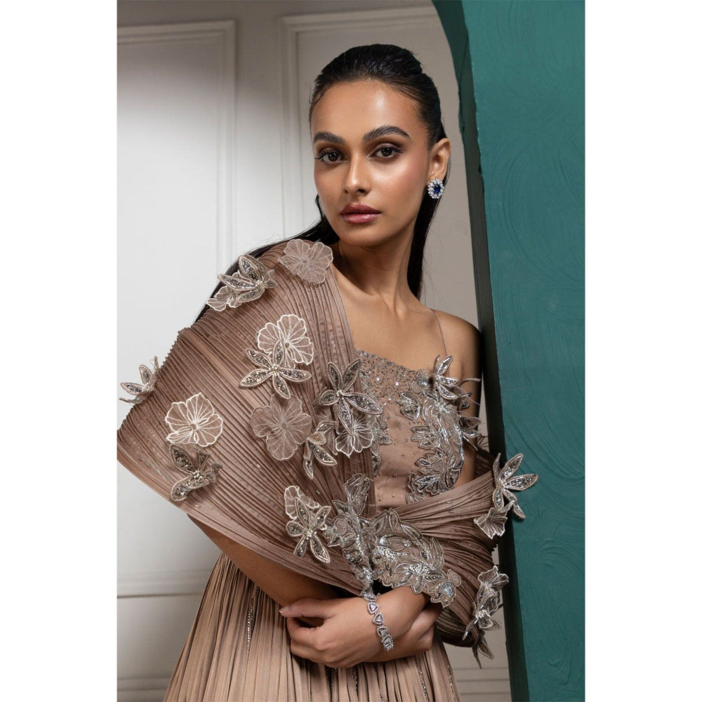 SMRITI Golden Petal Embroidered Gown