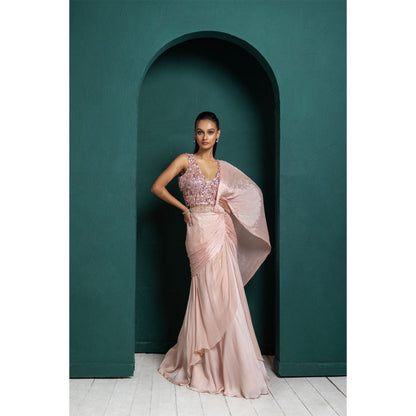 SMRITI Blush Elegance Pre-Draped Saree with Stitched Blouse