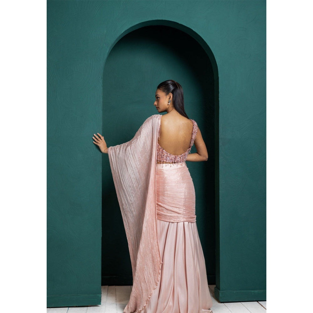 SMRITI Blush Elegance Pre-Draped Saree with Stitched Blouse