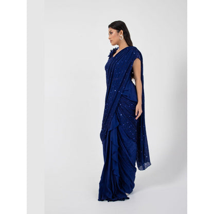 SMRITI Eden Blue Pre-Draped Saree with Stitched Blouse