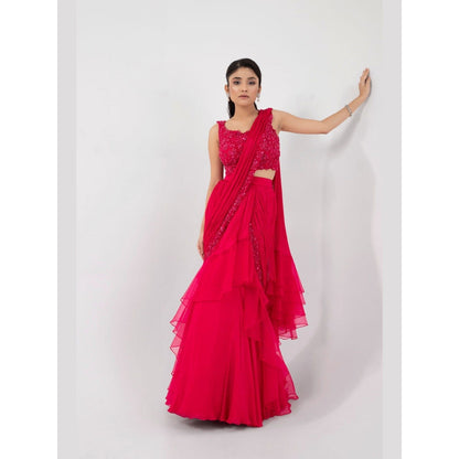 SMRITI Fuchsia Aura Pre-Draped Saree with Stitched Blouse