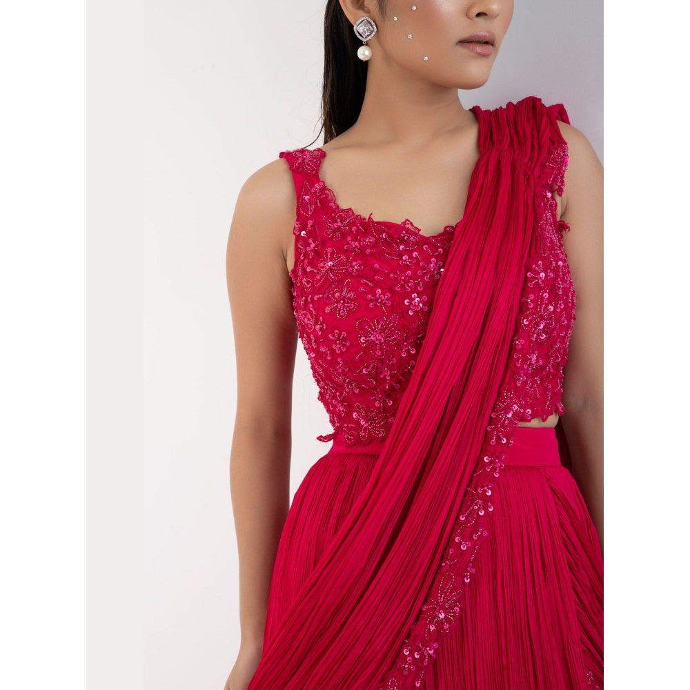 SMRITI Fuchsia Aura Pre-Draped Saree with Stitched Blouse