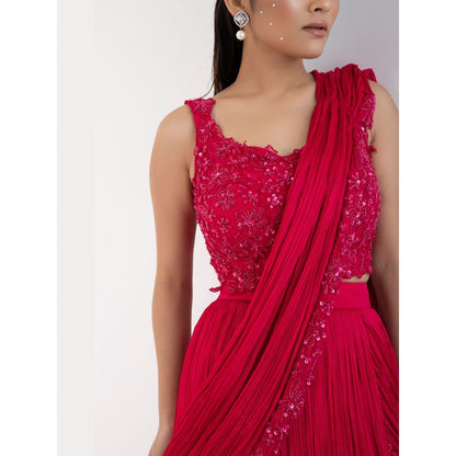 SMRITI Fuchsia Aura Pre-Draped Saree with Stitched Blouse