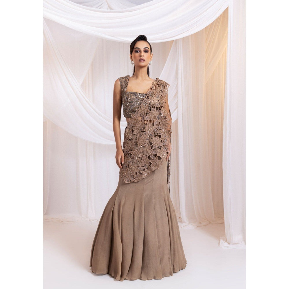 SMRITI Gilded Tide Pre-Draped Saree with Stitched Blouse