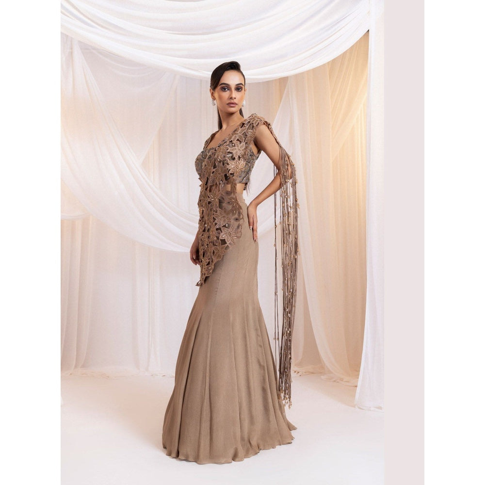 SMRITI Gilded Tide Pre-Draped Saree with Stitched Blouse