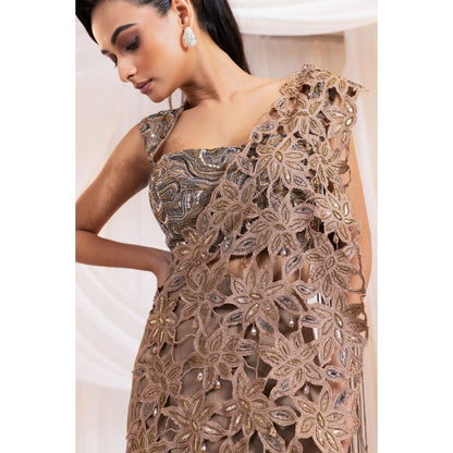 SMRITI Gilded Tide Pre-Draped Saree with Stitched Blouse