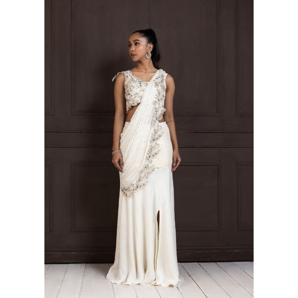 SMRITI Ivory Grace Draped Saree with Stitched Blouse
