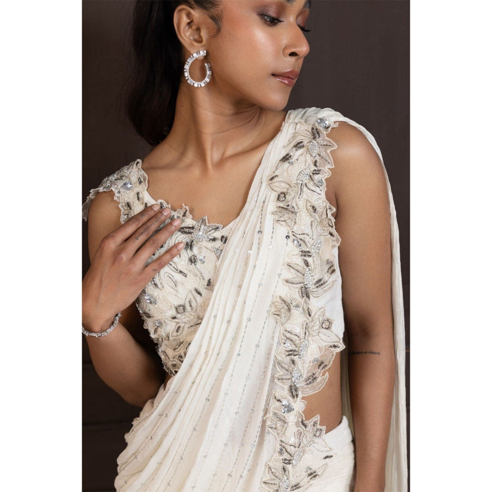 SMRITI Ivory Grace Draped Saree with Stitched Blouse
