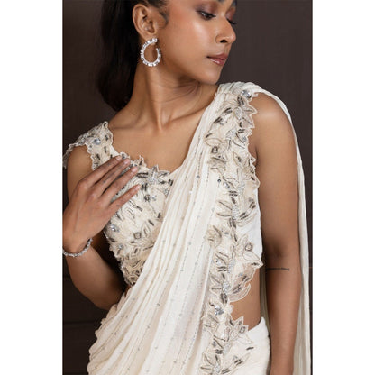 SMRITI Ivory Grace Draped Saree with Stitched Blouse