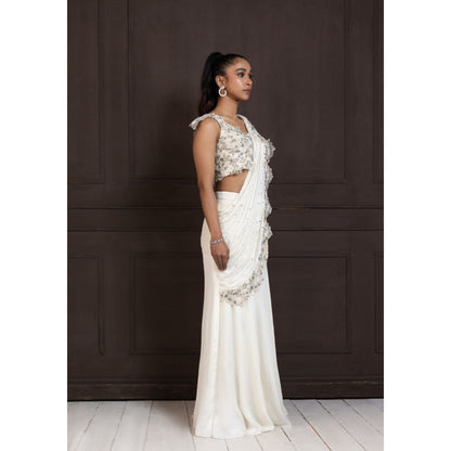 SMRITI Ivory Grace Draped Saree with Stitched Blouse