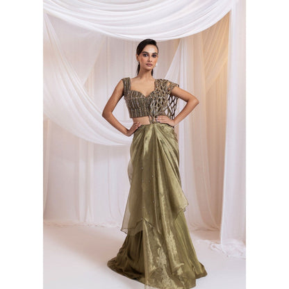 SMRITI Martini Gleam Pre-Draped Saree with Stitched Blouse