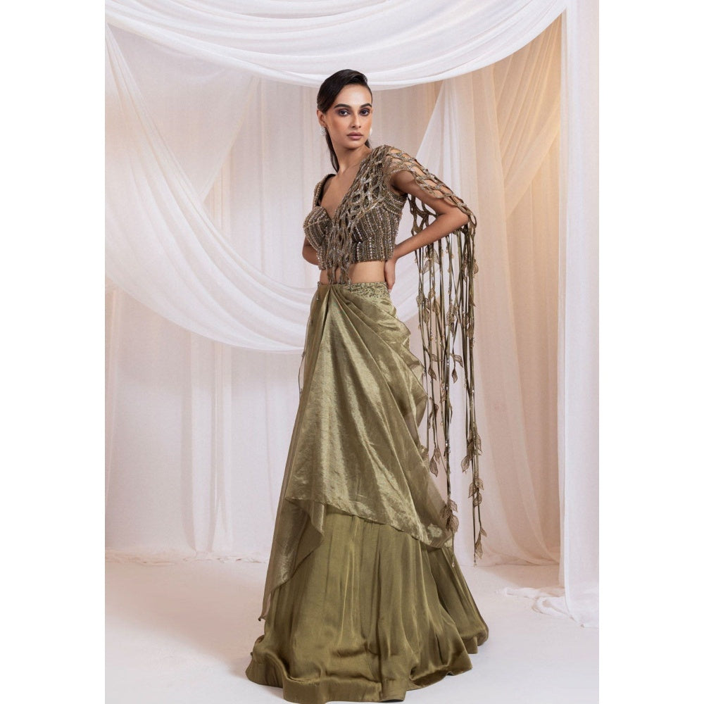 SMRITI Martini Gleam Pre-Draped Saree with Stitched Blouse