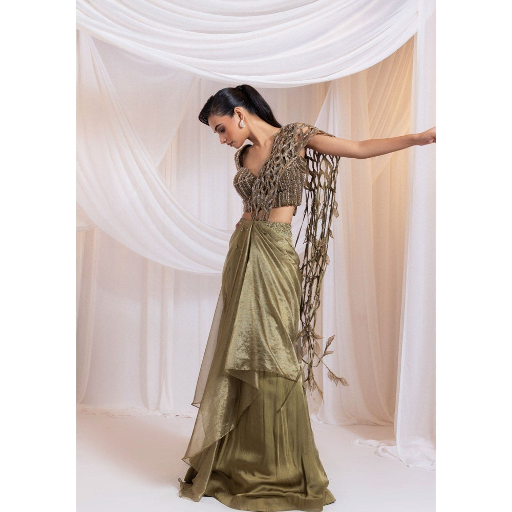 SMRITI Martini Gleam Pre-Draped Saree with Stitched Blouse