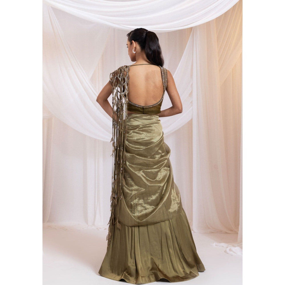 SMRITI Martini Gleam Pre-Draped Saree with Stitched Blouse