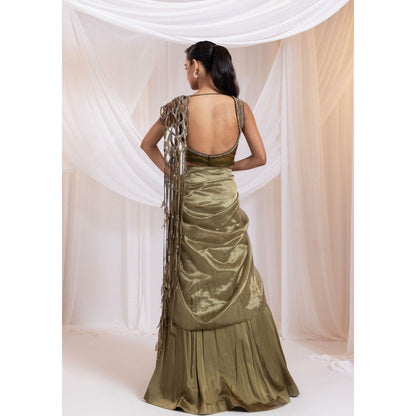 SMRITI Martini Gleam Pre-Draped Saree with Stitched Blouse