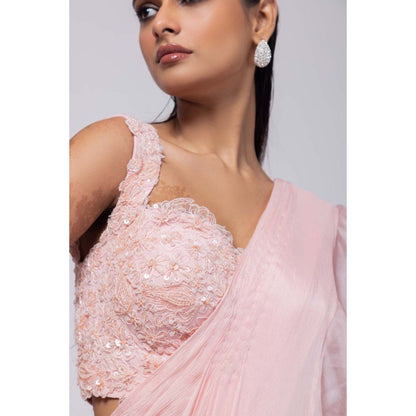 SMRITI Nova Pink Pre-Draped Saree with Stitched Blouse