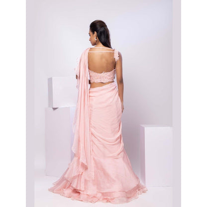 SMRITI Nova Pink Pre-Draped Saree with Stitched Blouse