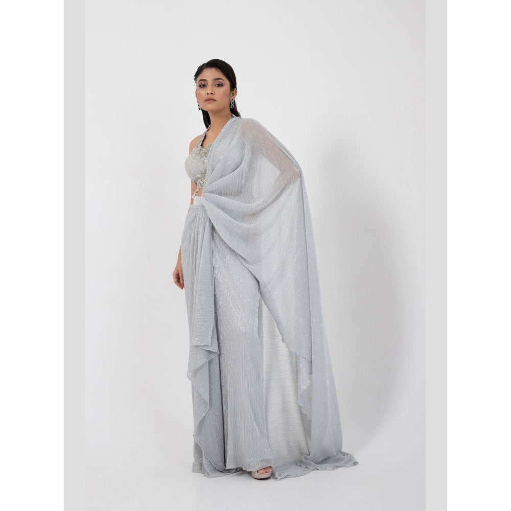 SMRITI Opal Shimmer Pre-Draped Saree with Stitched Blouse