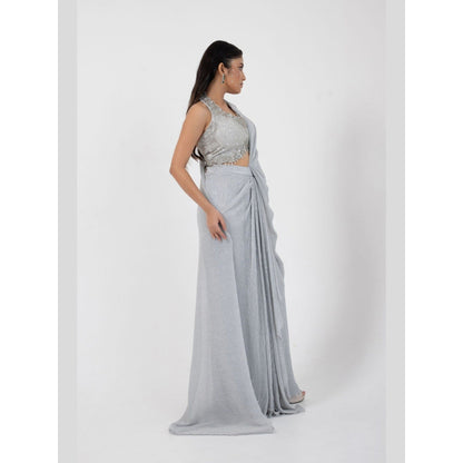SMRITI Opal Shimmer Pre-Draped Saree with Stitched Blouse