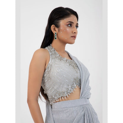 SMRITI Opal Shimmer Pre-Draped Saree with Stitched Blouse