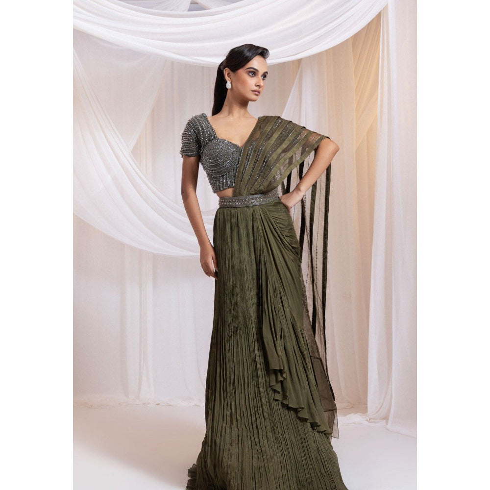 SMRITI Petal Shade Pre-Draped Saree with Stitched Blouse